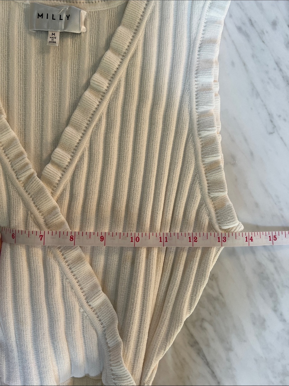 Milly Cream Ribbed Wrap-Style Midi Knit Sweater Dress - Picture 9 of 9